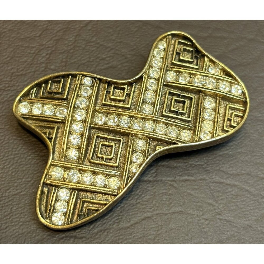 Vintage Signed HAR Rhinestone Modernist Brooch Pin Gold Tone Abstract MCM
